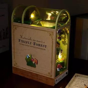 DIY Mini House Kit Деревянный игрушечный домик с мебелью Подставка для книг Декор Миниатюрный дом со светом