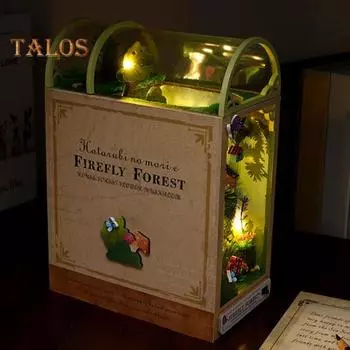 DIY Mini House Kit Деревянный игрушечный домик с мебелью Подставка для книг Декор Миниатюрный домик со светом Подарок для подростков и взрослых A