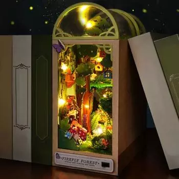 DIY Mini House Kit Деревянный игрушечный домик с мебелью Подставка для книг Декор Миниатюрный домик со светом Подарок для подростков и взрослых
