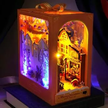 DIY Mini House Kit Деревянный игрушечный домик с мебелью Подставка для книг Декор Миниатюрный домик со светом Подарок для подростков и взрослых