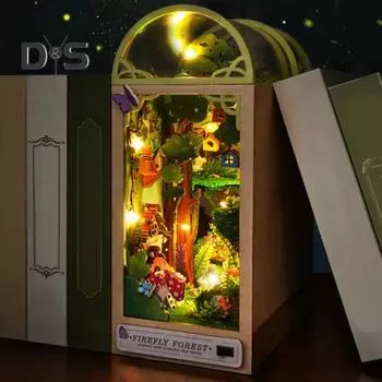 DIY Mini House Kit Деревянный игрушечный домик с мебелью Подставка для книг Декор Миниатюрный домик со светом Подарок для подростков и взрослых A