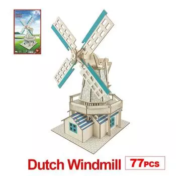 DIY Модель игрушки 3D Деревянный Пазл Голландская мельница Деревянные Наборы Головоломка Игра Сборка Игрушки Подарок для Детей Взрослых P32