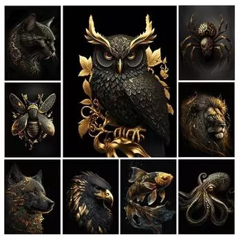 Diy Мозаика Вышивка крестом Новый 2023 Алмазная картина Золото Черный Животное Кот Сова Волк Полный наборы для вышивания стразами Домашний декор AA4461 Square drill 30x40cm белый