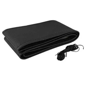 DIY Мягкий автомобильный чехол из искусственной кожи на рулевом колесе с иглой и ниткой чёрный