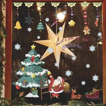 DIY мультфильм Санта-Клаус, лось, снеговик, Рождественская елка, стекло, окно, дверь, статическая наклейка, украшение для рождественской вечеринки