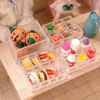 DIY Multi-grid Ingenious Good Craftship 1/12 Dollhouse Miniature Candy Case Accessories Box 4Grid