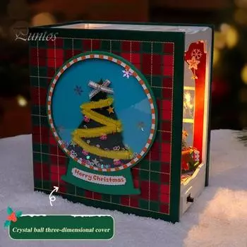 DIY набор для мини-дома на рождественскую тематику со светодиодной подсветкой, мебель для детей и взрослых, модель крошечного домика ручной работы, кукольный домик, книжная полка, вставка, украшение A