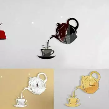 DIY настенные часы 3D акриловые тихие зеркальные настенные часы кофейник стиль зеркало наклейка часы гостиная украшение для дома стены чёрный