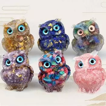 DIY натуральный гравий камень смола поделки мини-фигурки совы милый хрустальный сова орнамент стол 4