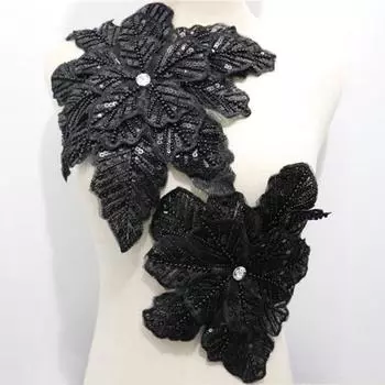 DIY патч украшения многослойные блестки искусственный жемчуг форма цветка большая вышивка аппликации платье подружки невесты декор одежды E