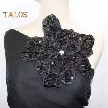 DIY патч украшения многослойные блестки искусственный жемчуг форма цветка большая вышивка аппликации платье подружки невесты декор одежды E