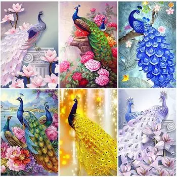 DIY Павлин 5D алмазная живопись полная круглая дрель животное Алмазная вышивка крестиком мозаика из смолы домашний декор настенное искусство Full Round 20x30CM