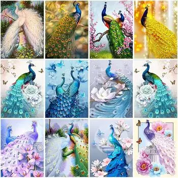 DIY Павлин 5D алмазная живопись полная круглая дрель Алмазная вышивка животные вышивка крестом горный хрусталь мозаика домашний декор подарок Full Round 20x30CM