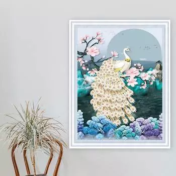 DIY Павлин Животные Алмазная картина Пейзаж Полный круглый дрель Мозаика Цветок Алмазная вышивка Ручная работа Украшение дома Full Round 20x50CM