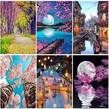 DIY Пейзаж 5D Алмазная Картина Полный Круглый Дрель Смола Пейзаж Алмазная Вышивка Крестом Настенное Искусство Домашний Декор Подарок Full Round 20x30CM