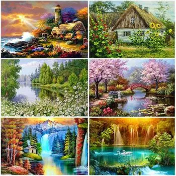 DIY пейзаж 5D алмазная живопись полная круглая дрель живописная Алмазная вышивка наборы крестиков смола настенное искусство домашний декор подарок Full Round 20x30CM