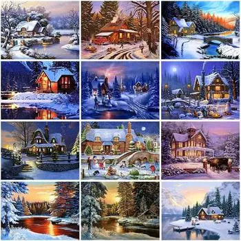 DIY пейзаж 5D алмазная живопись полная круглая дрель смола снежный пейзаж Алмазная вышивка крестиком домашний декор художественный подарок Full Round 15x20CM