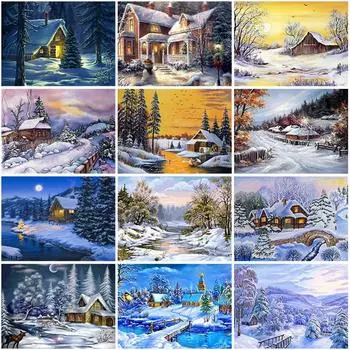 DIY пейзаж 5D алмазная живопись полная круглая дрель снег живописный Алмазная вышивка крестиком мозаичные наборы настенное искусство домашний декор Full Round 20x30CM