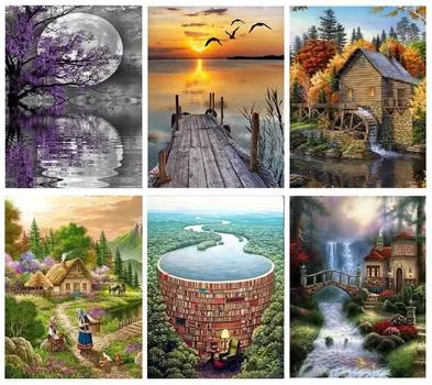 DIY пейзаж 5D алмазная живопись полная круглая дрель живописная Алмазная вышивка наборы крестиков настенное искусство домашний декор подарок Full Round 20x30CM