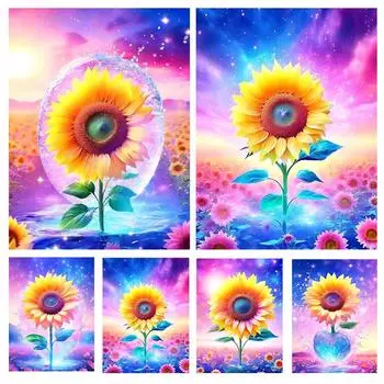DIY Подсолнух Цветок Мозаика Картина 5D Вышивка Крестом Алмазная Картина Полный Квадрат Круглый Стразы Вышивка Головоломка Домашний Декор Full Round 20x30CM