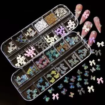 DIY Подвески для ногтей Стальной шарик Бусины для ногтей Бантом Медведь Стразы для ногтей Маникюрный салон