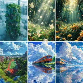 DIY полная алмазная картина Бабочка пейзаж Мозаика взрослый набор для вышивки крестом гостиная спальня декоративная картина Full Round 20x30CM