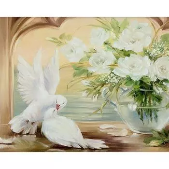 DIY полная алмазная живопись голубь белый цветок полный круглый стразы животное вышивка крестиком мозаика домашний декор Full Round 20x30CM