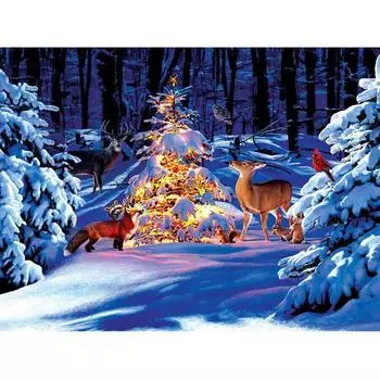 DIY Полная круглая алмазная картина Снег Рождественская елка Мозаика Вышивка крестом 20X30CM