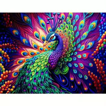 Diy полная круглая алмазная картина животное павлин вышивка крестиком комплект мозаика картина стразы домашний декор стены книги по искусству подарок 30x40 см/12x16 дюймов 30x40cm NO Frame