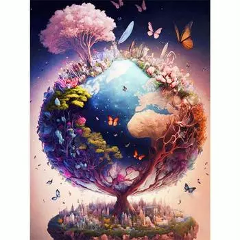 DIY полная круглая алмазная живопись дерево бабочка мозаика вышивка пейзаж горный хрусталь картины украшение дома искусство 30x40 см/12x16 дюймов 30x40cm NO Frame