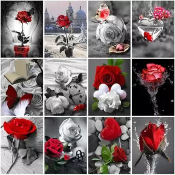 DIY полная круглая алмазная живопись роза Алмазная вышивка черный, белый цвет мозаика распродажа картина горный хрусталь домашний декор подарок Full Round 15x20CM