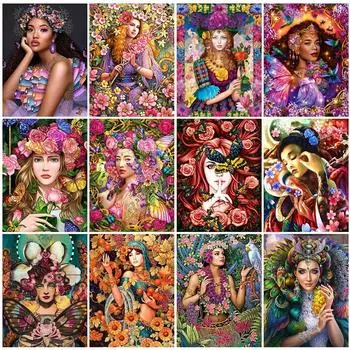 DIY полная круглая алмазная живопись женщина 5D алмазная вышивка цветок мозаика портрет горный хрусталь ручной работы хобби декор Full Round 20x25CM