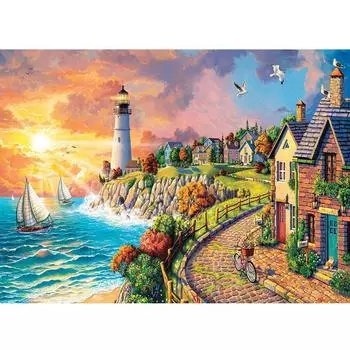 DIY полная круглая дрель Алмазная картина Приморский город Мозаика Вышивка Крестом 20X30CM