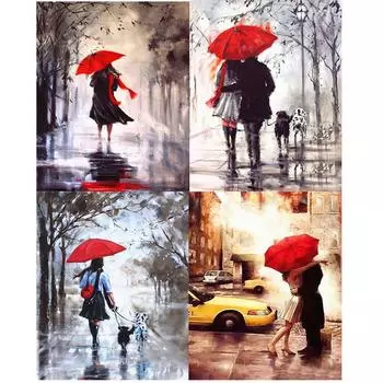 DIY Полный дрель Алмазная картина Пара Зонтик Вышивка Крестом Мозаика Домашний Декор Подарок Full Round 20x25CM
