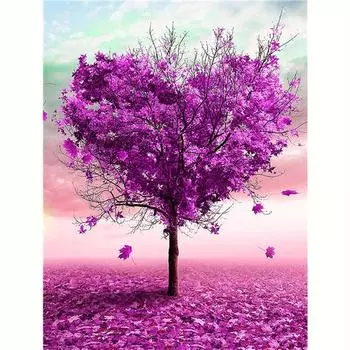 Diy Полный Круглый Алмаз Живопись Пейзаж Розовое Дерево Мозаика Вышивка Картина Горный Хрусталь Ручной Работы Домашний Декор 30x40 см/12x16 дюймов 30x40cm NO Frame