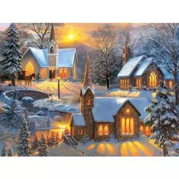 DIY Полный круглый дрель Алмазная картина Сияющие огни Дом Мозаика Вышивка Крестом 20X30CM