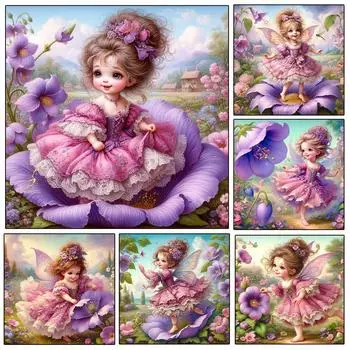 Diy Полный Круглый Квадратный Мозаичный Арт Мультфильм Эльф Алмазная Картина Набор Новый Продукт Прибыл Цветок Эльф Девушка Вышивка Украшения Full Round 20x20CM