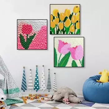 DIY Pom Art Set Тюльпан Помпон Набор для рисования Помпоны Клей и