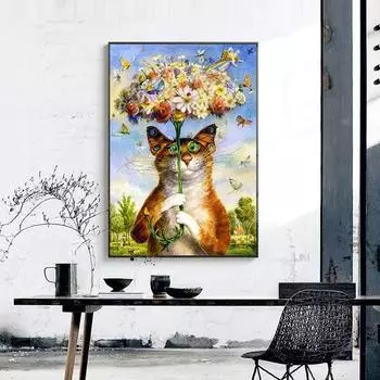 DIY птицы кошка животное картина круглый горный хрусталь Алмазная вышивка ремесленная вышивка крестом 20X30