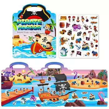 DIY Раннее образование Желе Тихая книга Пиратская гавань Веселые наклейки Детский мультфильм Ручная переноска Лазерная обложка Наклейка Книга