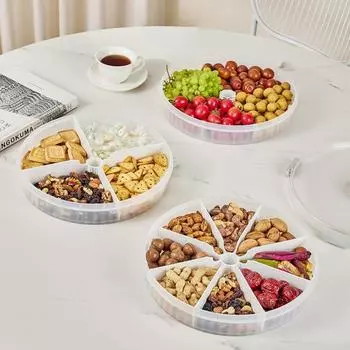 DIY разделенный круглый разделенный сервировочный поднос для хранения продуктов, закуска, новая круглая тарелка с сухофруктами
