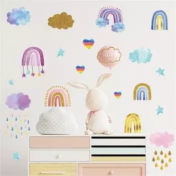 DIY ремесло стикер стены самоклеящаяся мультфильм облака Радуга дождь настенная роспись для детской комнаты 30*60cm