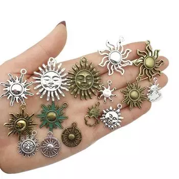 DIY ретро-сплавные ювелирные аксессуары - старинное серебряное ожерелье и браслет с подвеской в виде солнца и луны Sun 7727 16x20mm 0.6g