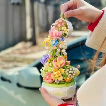 DIY романтический букет, строительный блок, игрушка, чашка, цветок, 575 шт., сборка, домашний декор, конструктор, подарок, освещение, музыка для детей и взрослых