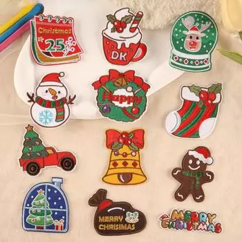 DIY Рождественские наклейки с вышивкой мультфильмов, наклейки со снеговиком, праздничный подарок, детская одежда, наклейки для кукол B1R-B-1-9