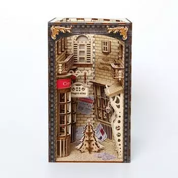 DIY Рождественский Дракон Аллея Книжный Уголок Вставки Наборы Деревянный Миниатюрный Строительный Комплект Книжная Полка Украшение Дома Ремесла Подарки дубильная кора