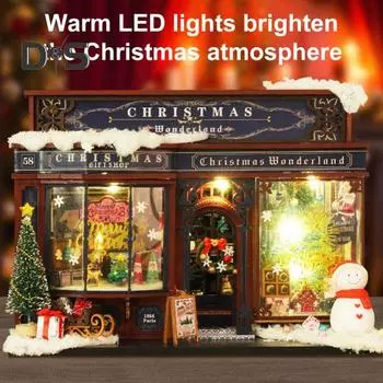 DIY Рождественский миниатюрный домик, светодиодный мини-дом, игрушка для творчества с мебелью, книжный уголок, игровая модель для дня рождения, рождественской ночи A