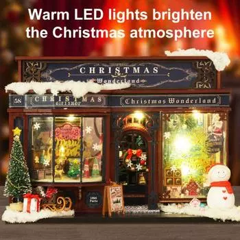 DIY Рождественский миниатюрный домик, светодиодный мини-дом, игрушка для творчества с мебелью, книжный уголок, игровая модель для дня рождения, рождественской ночи A