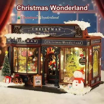 DIY Рождественский миниатюрный домик, светодиодный мини-дом, игрушка для творчества с мебелью, книжный уголок, игровая модель для дня рождения, рождественской ночи A