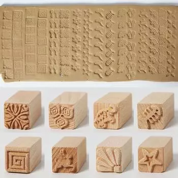 DIY ручная работа, деревянная керамическая текстура, печать, глина, керамика, украшения, ручные резные штампы для печати, деревянная печать, белка, цветок H